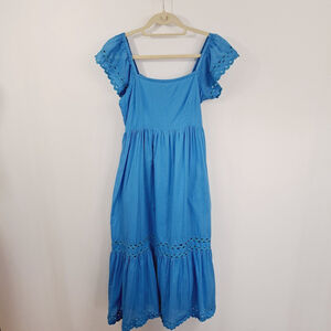Olivia James The Label Blue Maxi Dress Cotton Boho Cottagecore Size XS Pockets
